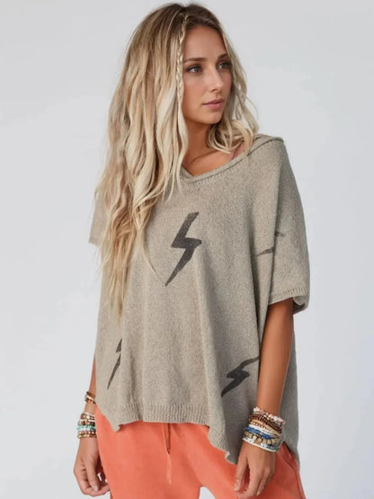 Lightning V - Neck Short Sleeve Knit Top - VILLA FASHION