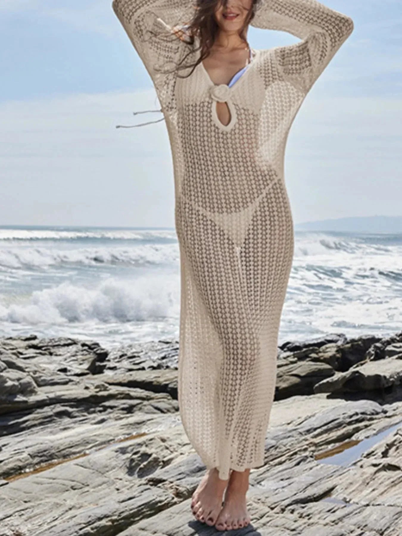 Long Sleeve Backless Cover - Up Dress - VILLA FASHION