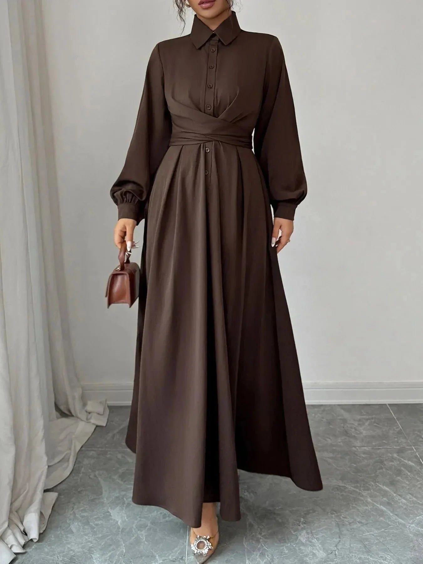 Long Sleeve Maxi Shirt Dress - VILLA FASHION