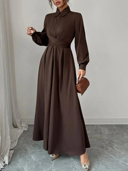 Long Sleeve Maxi Shirt Dress - VILLA FASHION