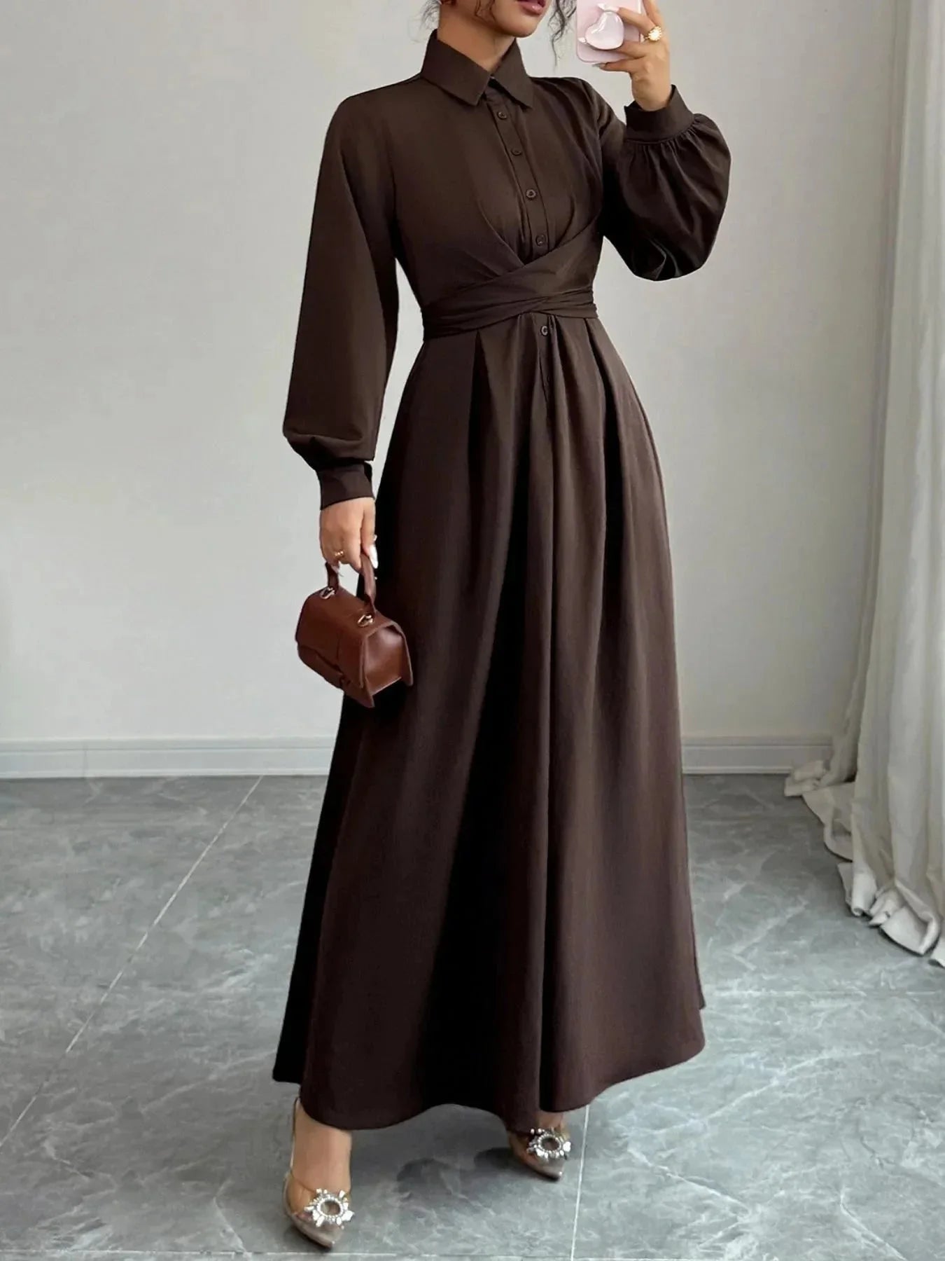 Long Sleeve Maxi Shirt Dress - VILLA FASHION