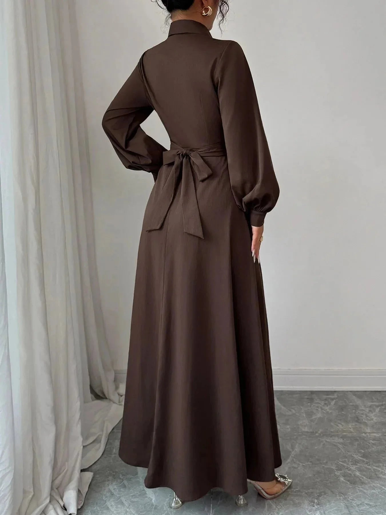 Long Sleeve Maxi Shirt Dress - VILLA FASHION