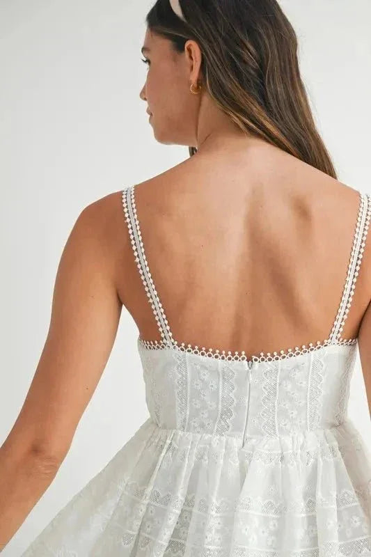 MABLE Eyelet Lace Babydoll Mini Cami Dress - VILLA FASHION
