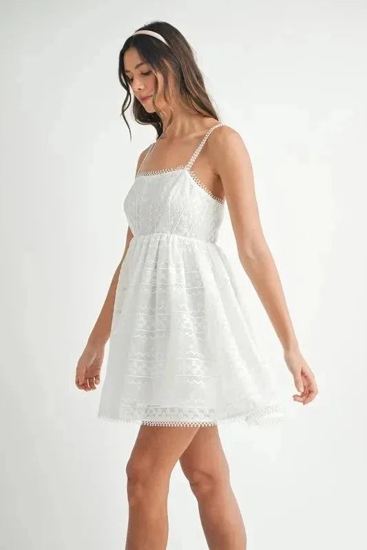 MABLE Eyelet Lace Babydoll Mini Cami Dress - VILLA FASHION