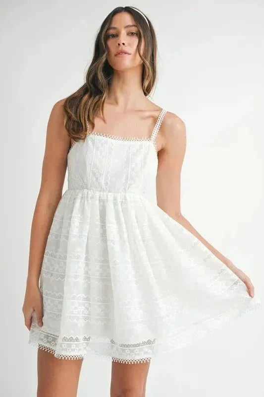 MABLE Eyelet Lace Babydoll Mini Cami Dress - VILLA FASHION