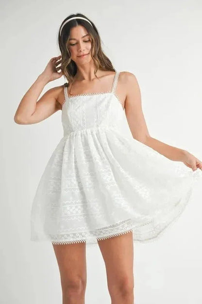 MABLE Eyelet Lace Babydoll Mini Cami Dress - VILLA FASHION