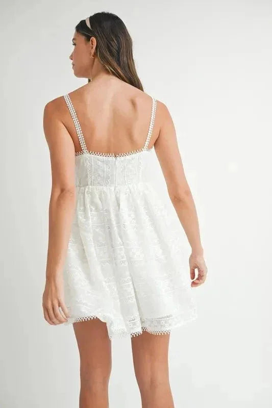 MABLE Eyelet Lace Babydoll Mini Cami Dress - VILLA FASHION