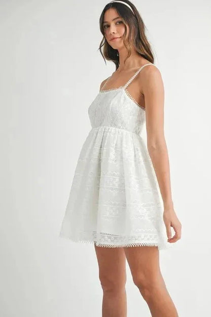 MABLE Eyelet Lace Babydoll Mini Cami Dress - VILLA FASHION