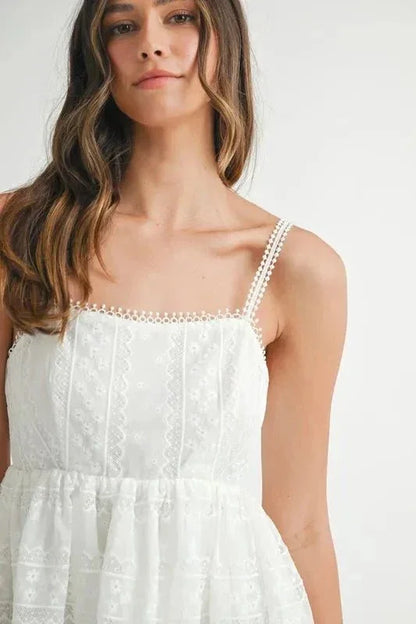 MABLE Eyelet Lace Babydoll Mini Cami Dress - VILLA FASHION