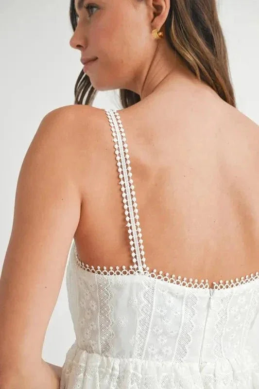 MABLE Eyelet Lace Babydoll Mini Cami Dress - VILLA FASHION
