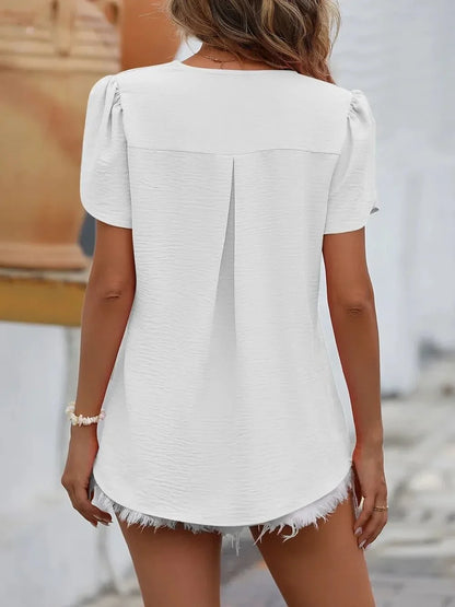 Mandy Ruche V - Neck Petal Sleeve Top - VILLA FASHION