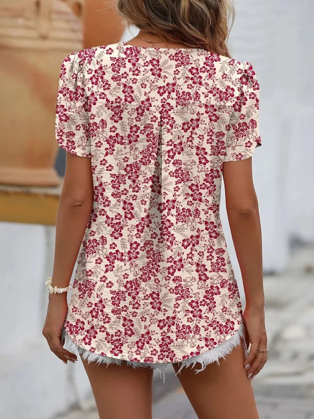 Mandy Ruche V - Neck Petal Sleeve Top - VILLA FASHION