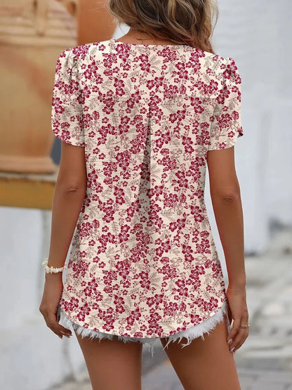 Mandy Ruche V - Neck Petal Sleeve Top - VILLA FASHION