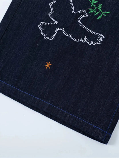 Men's Embroidered Wash Denim Shorts - VILLA FASHION