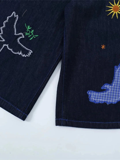 Men's Embroidered Wash Denim Shorts - VILLA FASHION