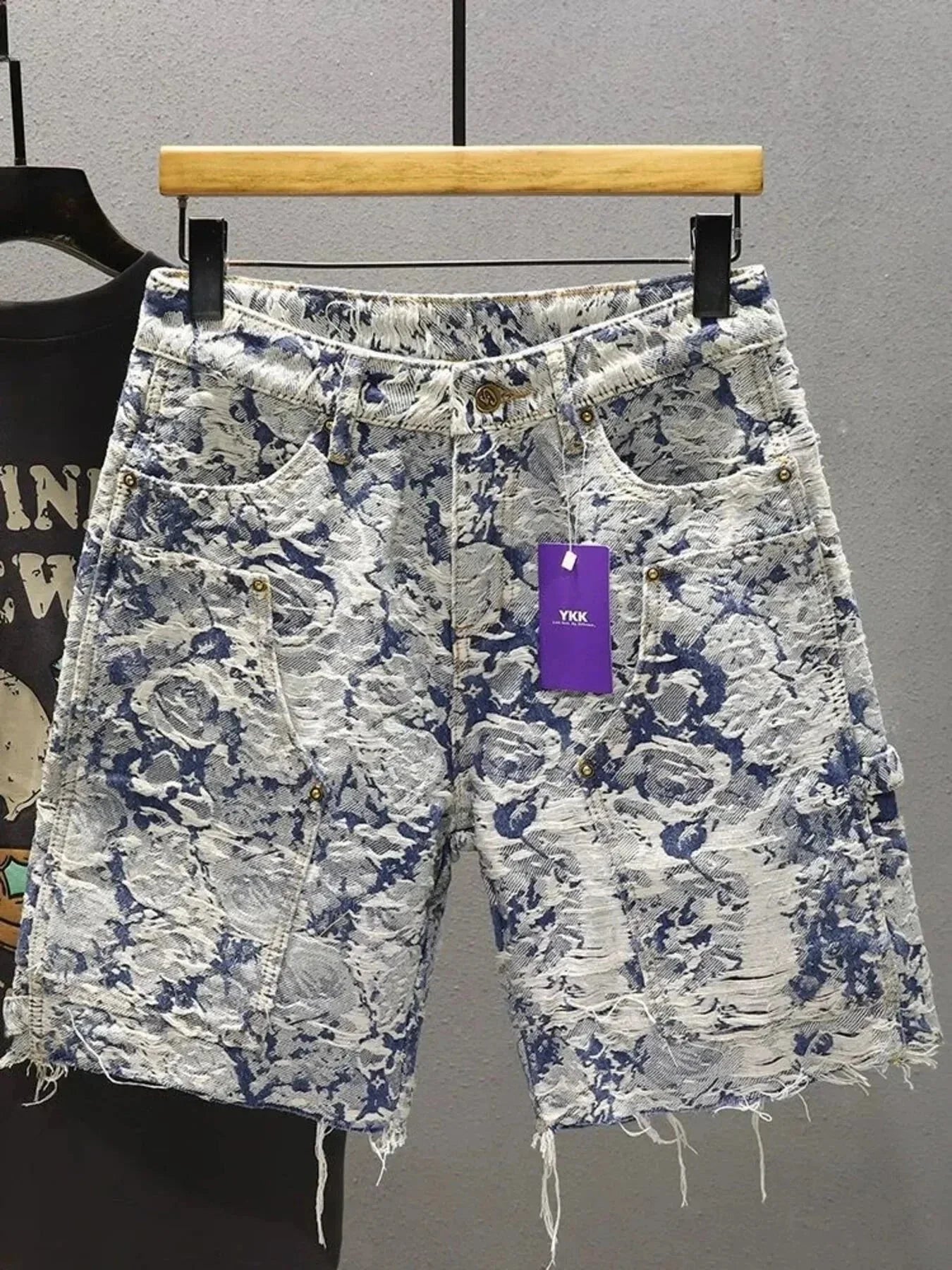 Men's Frayed Hem Denim Shorts - VILLA FASHION