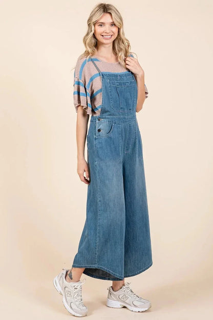 Mittoshop Denim Tie Back Sleeveless Wide Leg Overalls - VILLA FASHION
