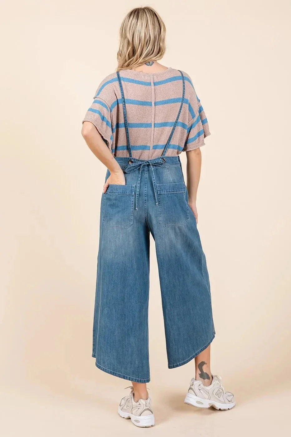 Mittoshop Denim Tie Back Sleeveless Wide Leg Overalls - VILLA FASHION