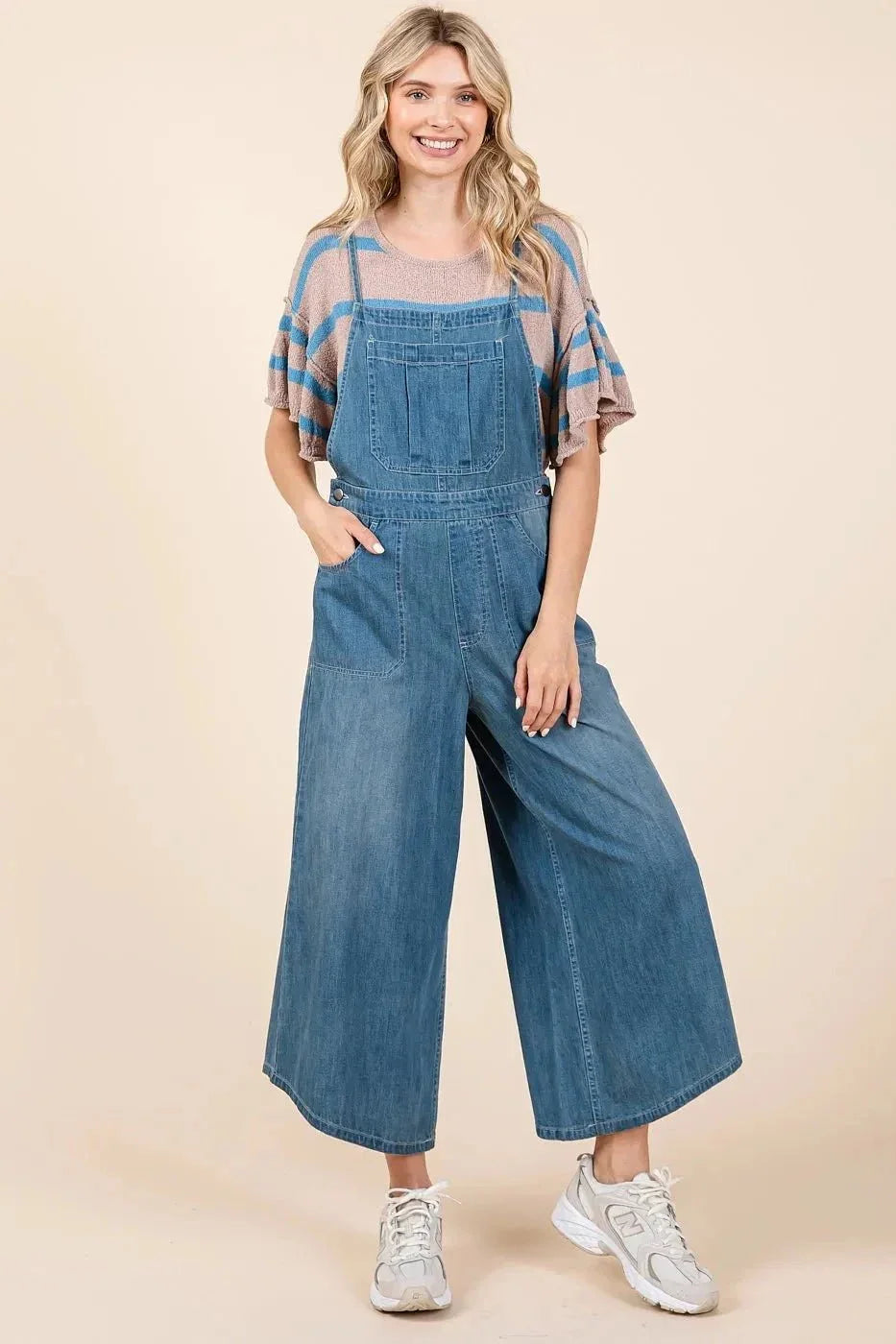 Mittoshop Denim Tie Back Sleeveless Wide Leg Overalls - VILLA FASHION