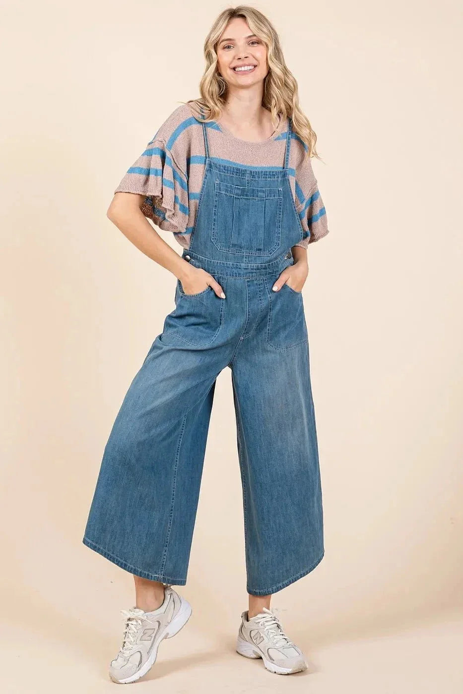 Mittoshop Denim Tie Back Sleeveless Wide Leg Overalls - VILLA FASHION