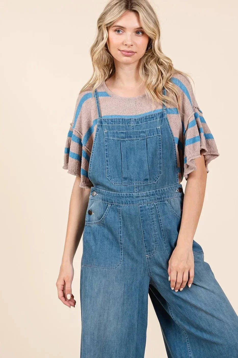 Mittoshop Denim Tie Back Sleeveless Wide Leg Overalls - VILLA FASHION