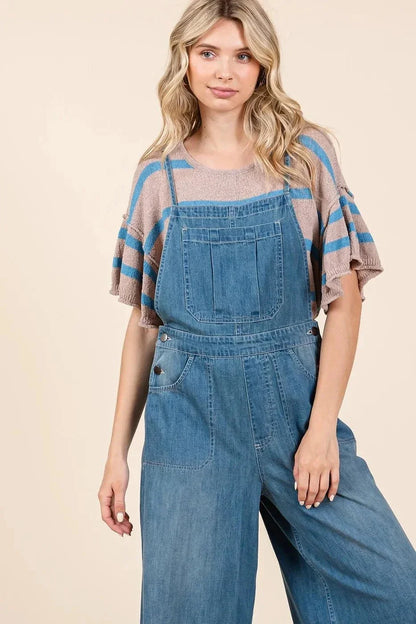 Mittoshop Denim Tie Back Sleeveless Wide Leg Overalls - VILLA FASHION