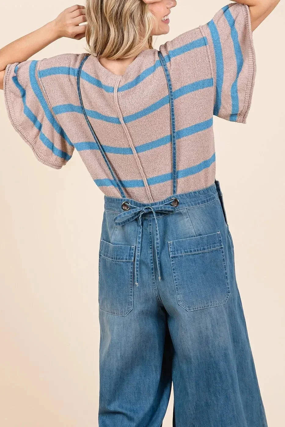 Mittoshop Denim Tie Back Sleeveless Wide Leg Overalls - VILLA FASHION