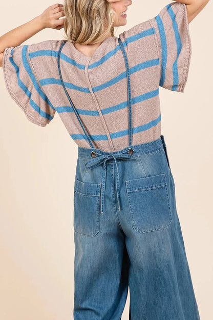 Mittoshop Denim Tie Back Sleeveless Wide Leg Overalls - VILLA FASHION