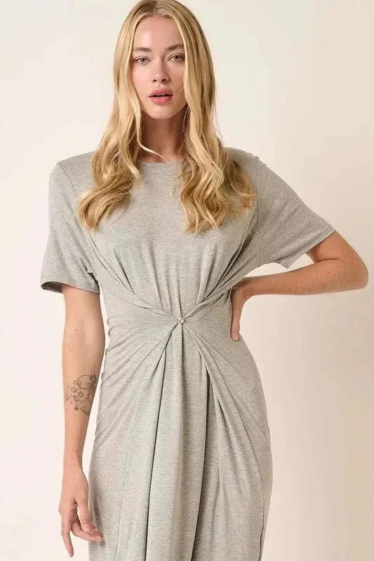 Mittoshop Side Slit Round Neck Short Sleeve Dress - VILLA FASHION