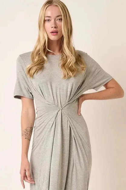Mittoshop Side Slit Round Neck Short Sleeve Dress - VILLA FASHION