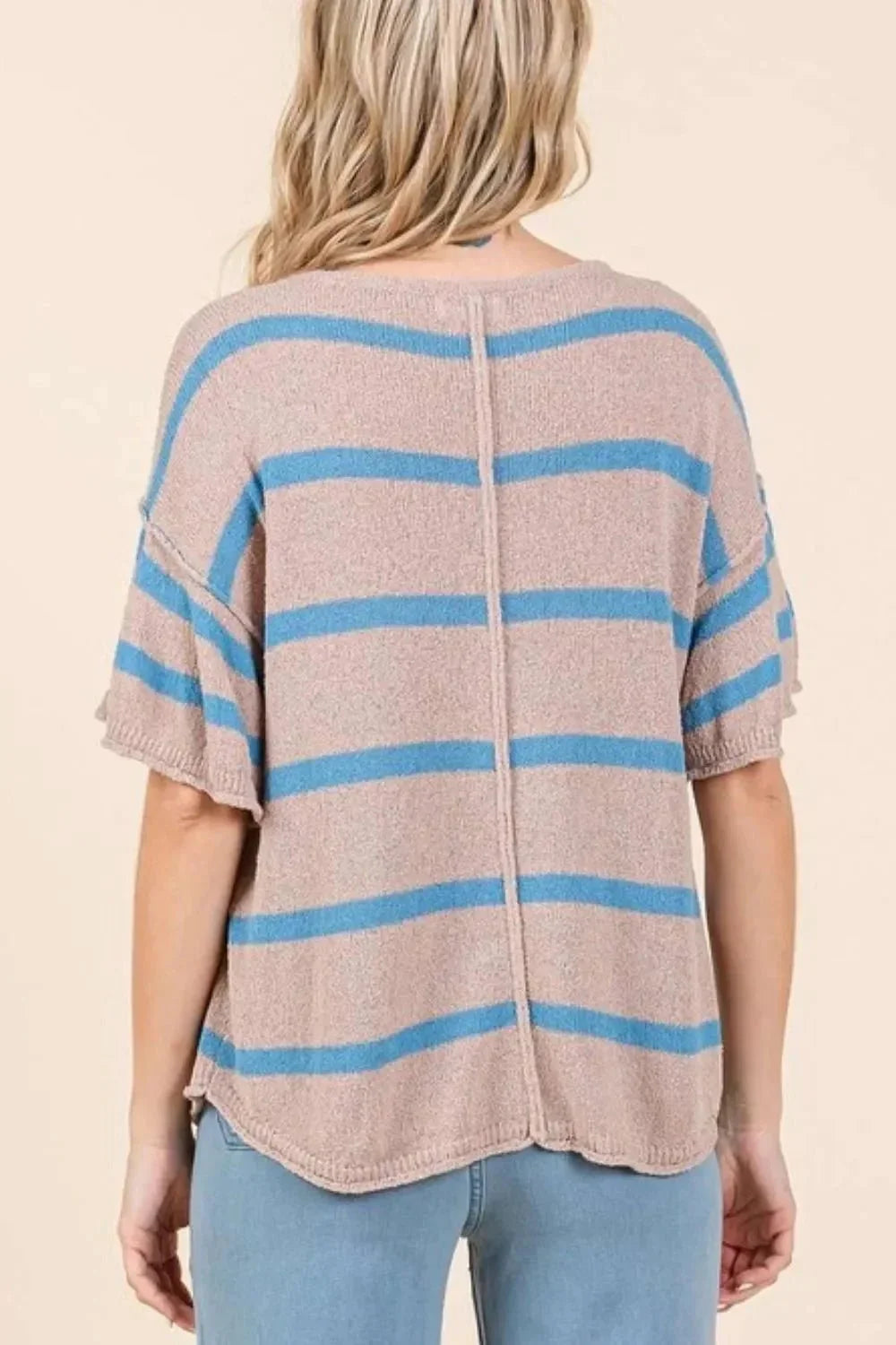 Mittoshop Striped Flounce Sleeve Knit Top - VILLA FASHION