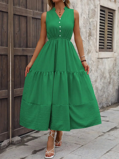 Notched Sleeveless Maxi Tank Dress - VILLA FASHION