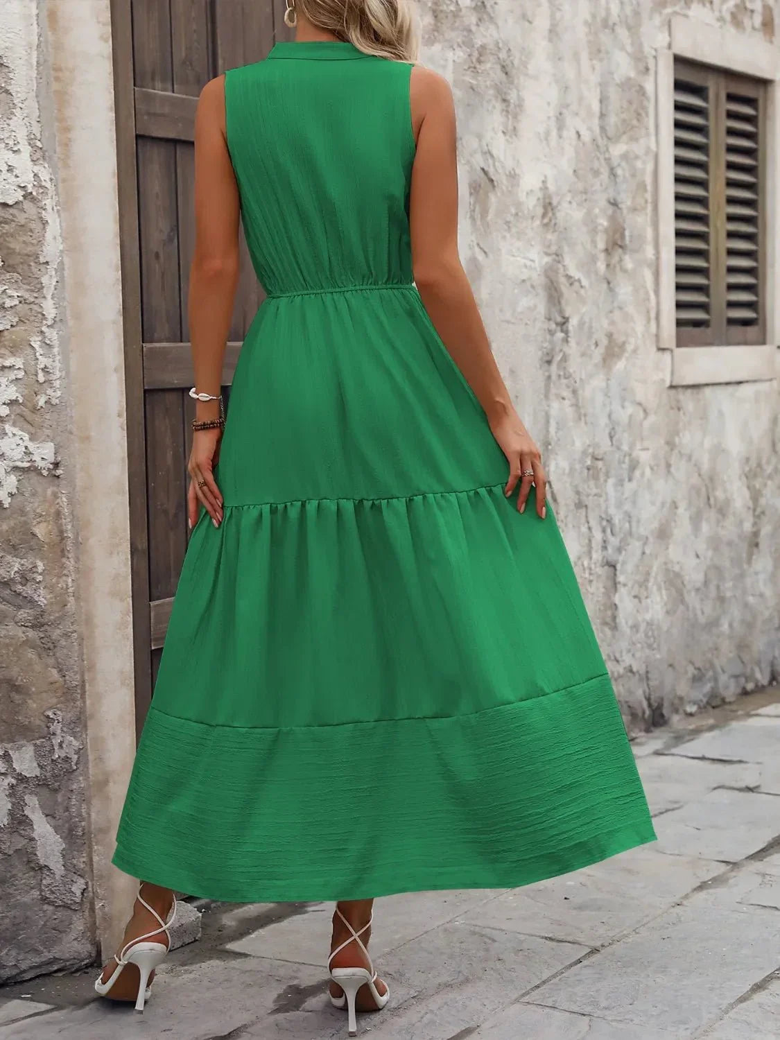 Notched Sleeveless Maxi Tank Dress - VILLA FASHION