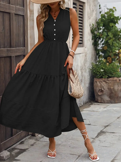 Notched Sleeveless Maxi Tank Dress - VILLA FASHION
