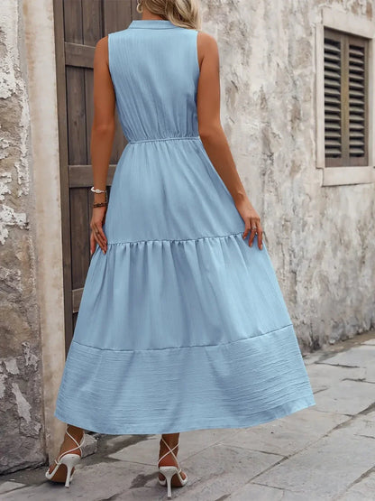 Notched Sleeveless Maxi Tank Dress - VILLA FASHION