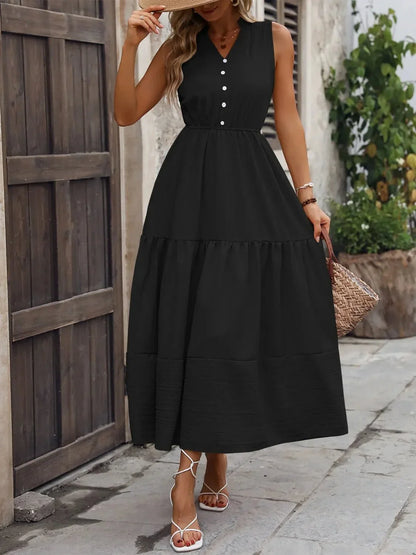 Notched Sleeveless Maxi Tank Dress - VILLA FASHION