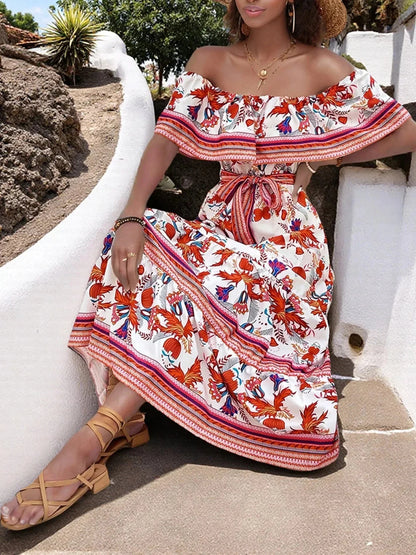 Off - Shoulder Floral Maxi Dress - VILLA FASHION