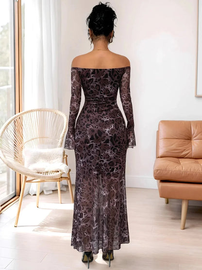 Off - Shoulder Long Sleeve Maxi Dress - VILLA FASHION