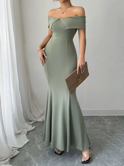 Off - Shoulder Mermaid Maxi Dress - VILLA FASHION