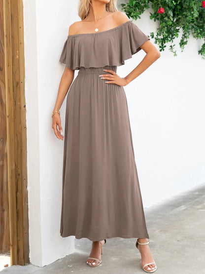 Off - Shoulder Slit Maxi Dress - VILLA FASHION