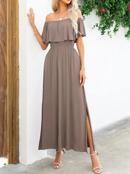 Off - Shoulder Slit Maxi Dress - VILLA FASHION