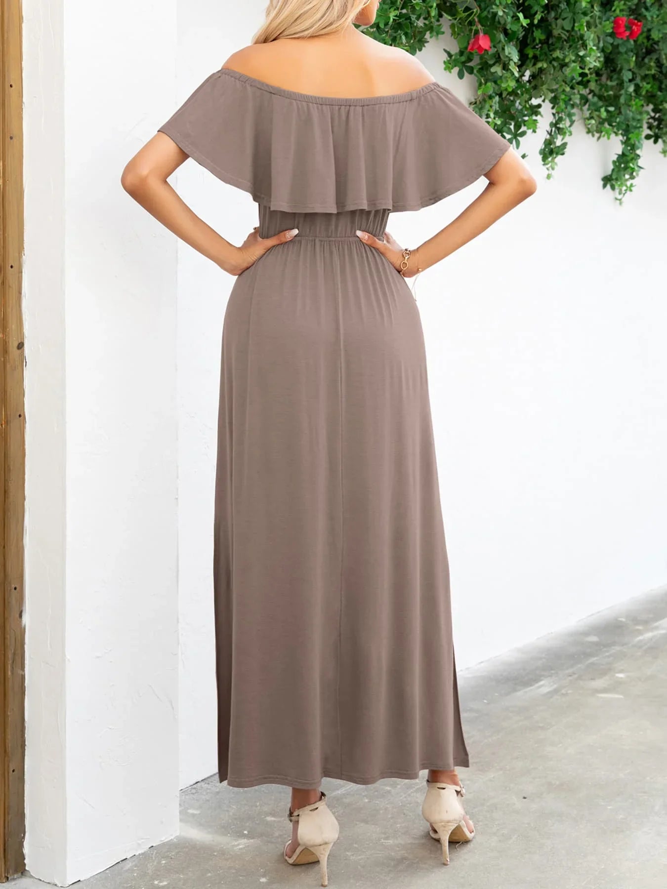 Off - Shoulder Slit Maxi Dress - VILLA FASHION