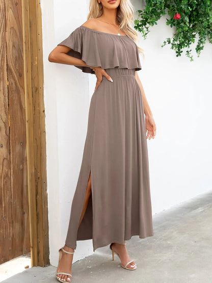 Off - Shoulder Slit Maxi Dress - VILLA FASHION