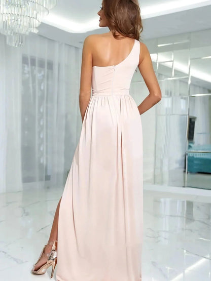 One - Shoulder High Slit Dress - VILLA FASHION