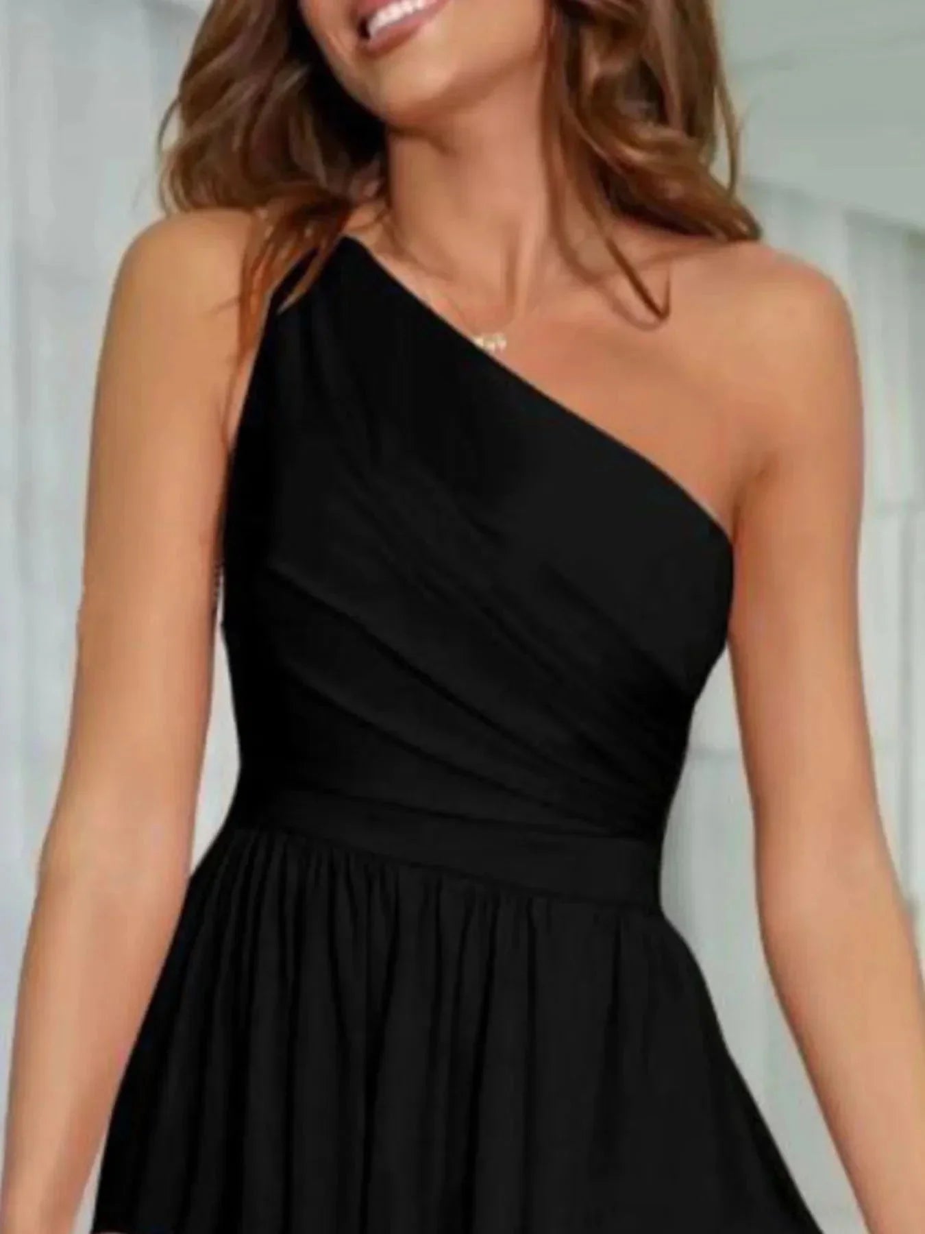 One - Shoulder High Slit Dress - VILLA FASHION
