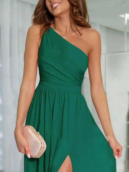 One - Shoulder High Slit Dress - VILLA FASHION