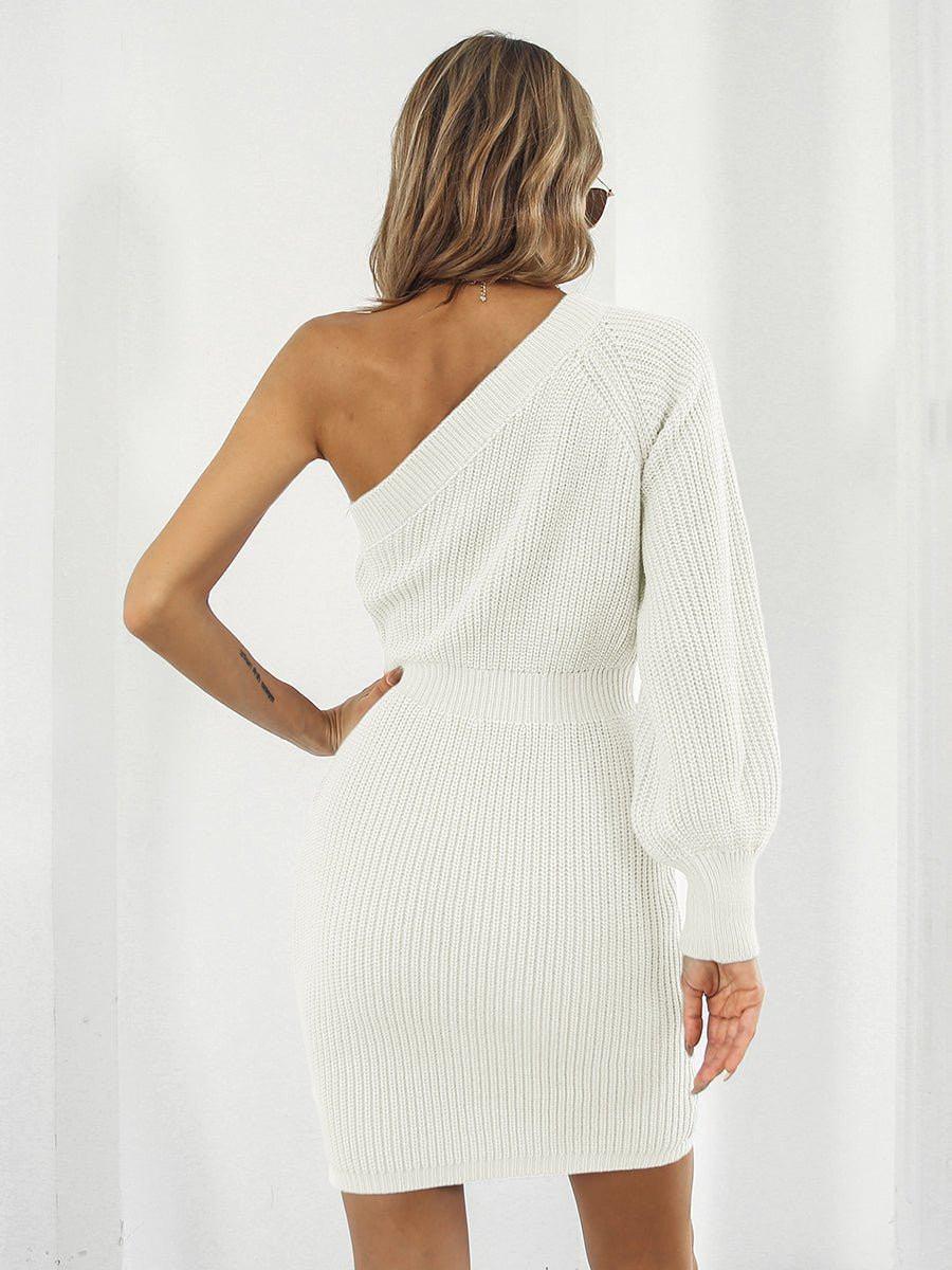 One - Shoulder Mini Sweater Dress - VILLA FASHION