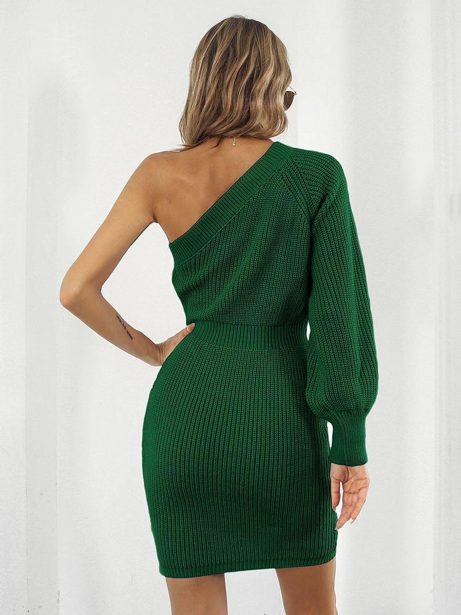 One - Shoulder Mini Sweater Dress - VILLA FASHION