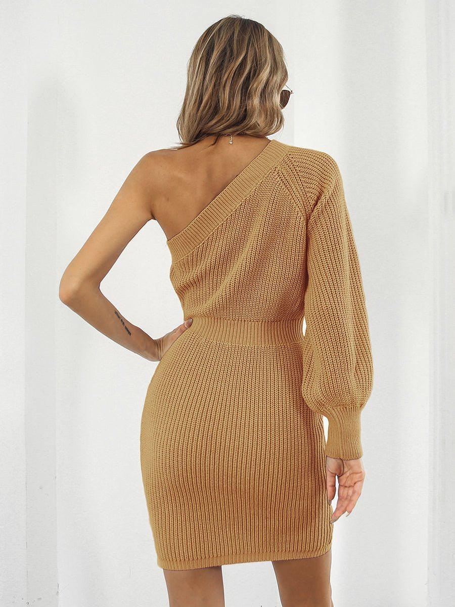 One - Shoulder Mini Sweater Dress - VILLA FASHION