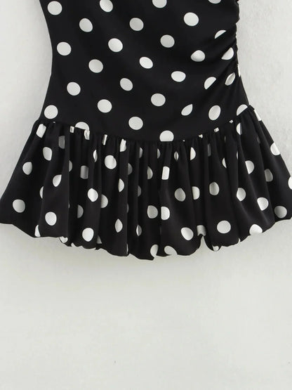 One - Shoulder Polka Dot Mini Dress - VILLA FASHION